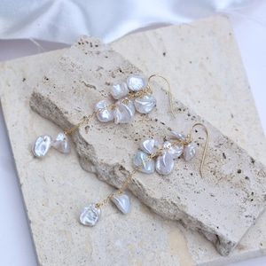 Long gold earrings,Baroque Pearl Dangle Earrings,Natural Freshwater Pearl Drop Earrings,Gift for her,mother day gift