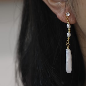Long Baroque Pearl Drop Earrings, Irregular Freshwater Pearl Dangle Earrings, Bridal Earrings, Wedding Earrings, Bridesmaid Gift