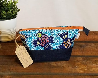 Upcycled Carry-All Pouch | Neon Fish & Denim