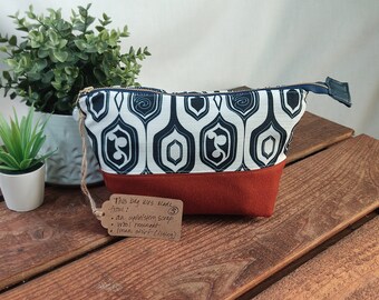 Upcycled Carry-All Pouch | Navy Teardrops & Wool