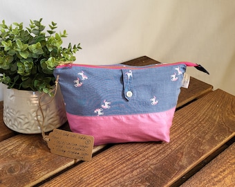 Upcycled Carry-All Pouch | Pretty Pink Unicorns & Silk