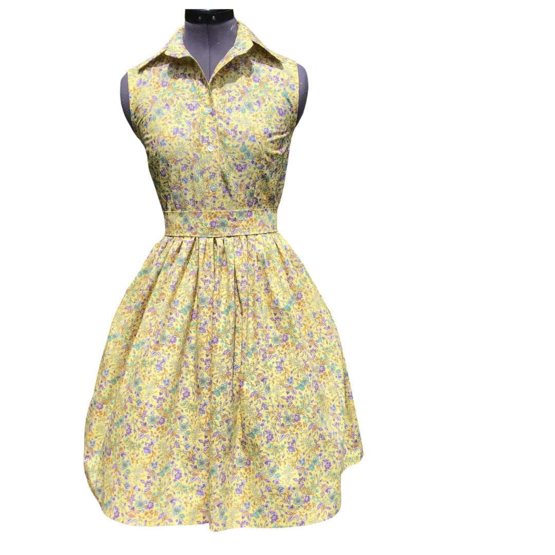 Yellow Floral Dress 1950s Vintage Dress Handmade by | Etsy UK