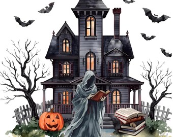 Dark Academia Halloween Clip Art: Gothic Watercolor PNG Bundle (Instant Download)