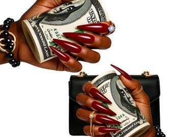 Money Stack PNG: Black Woman Hand, Nail Art Clipart (Digital Download)