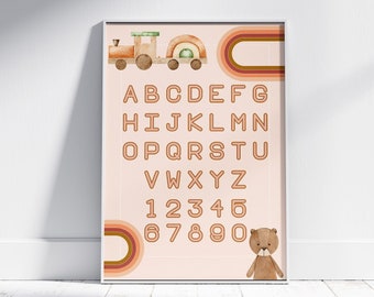 Neutral Alphabet And Number Print, Nursery Decor, Minimalist Boho Style, Printable Digital Download