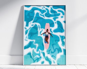 Surfer Girl Surfboard Wall Art Beach Water Ocean Poster Beach House Decor Printable Wall Art