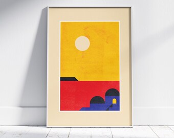 Minimal Bauhaus Landscape Wall Art Retro Travel Poster Geometric Landscape Bauhaus Print Printable Wall Art