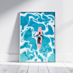 Surfer Girl Surfboard Wall Art Beach Water Ocean Poster Beach House Decor Printable Wall Art
