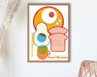 Bauhaus Kitchen Decor Retro Art Minimalist Wall Poster Geometric Breakfast Printable Wall Art