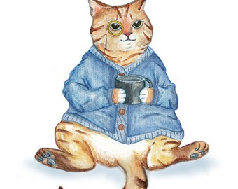 Cosy Monocle Cat With Mug