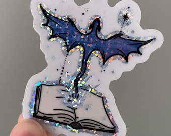 Dragon Book Fantasy Sticker | Glitter Glossy