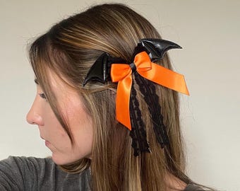 Halloween Bow Hair Clip | Bat Wings | Orange Bow