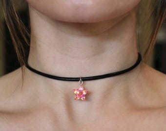 Glitter Star Choker Necklace ~ Genuine Leather