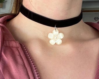 Flower Charm Velvet Choker