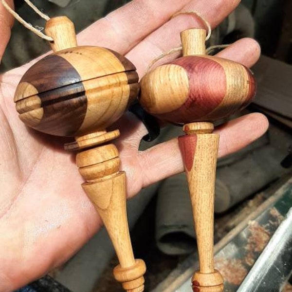 Hand-Turned Christmas Tree Ornaments- alternating Appalachian Hardwood