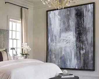 Large original abstract oil painting, Contemporary Art, Hand-painted Large wall Art, decor, Black white Oil painting grey, large canvas art