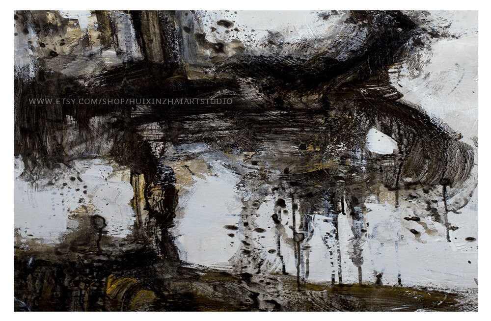 Abstract Oil Painting Black White Oil Painting Geometric Etsy