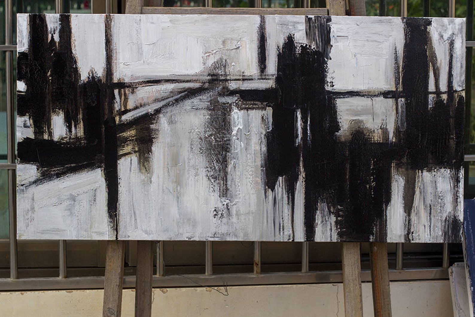 Large Horizontal Painting Horizontal Canvas Art Black White Etsy