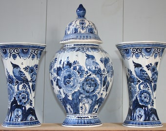 XL Delft Blue Vase H27cm Lidded Vase Blue & White Handpainted Delftware Royal Delft Dutch Pottery Chinoiserie Decor Flower Vase
