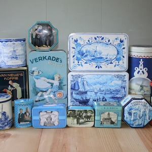 Dutch Tins SET / tins from the Netherlands / collectables, vintage and new / Delft blue