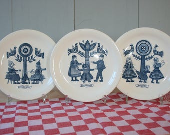 Delft blue Dutch Folk plates by REGOUT Royal Sphinx Maastricht Holland-collectible plates