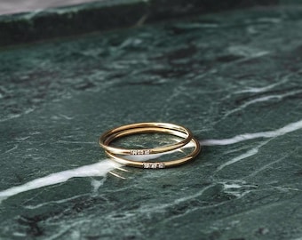 18k Gold Thin Crystal Band Ring, Crystal Ring, Thin Ring, Gold Ring, Gold Ring | Suradesires