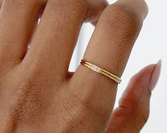 18k Gold Thin Crystal Band Ring, Crystal Ring, Thin Ring, Gold Ring, Gold Ring | Suradesires