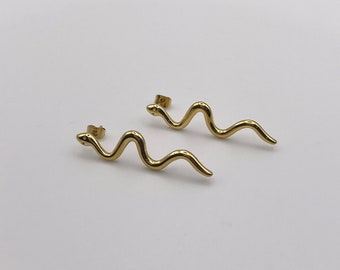 18k Gold Snake Drop Earring, Snake Earring, Snake Statement Studs, Gold Earring, Minimalist Sleek | Suradesires