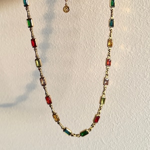 18k Gold Plated Multi Color Necklace, Gemstone Necklace, Zemira Rainbow Necklace, Crystal Pendant Necklace | Suradesires
