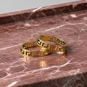 18k Gold Plated F Banded Ring, F Band Ring, F Ring, V Ring, Gold Band Ring, Statement Ring | Suradesires