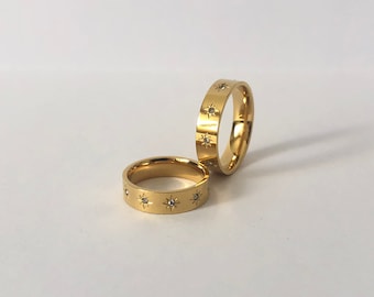 18k Gold Plated Starburst Ring, Starburst Ring, Crystal Band Ring, Statement Ring, Gold Ring, Band Ring | Suradesires