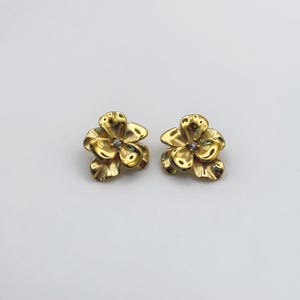 18k Gold Plated Flower Earrings, Double Layer Petals, Crystal Flower Stud Earrings, Flower Studs, Bridesmaid Earrings | Suradesires