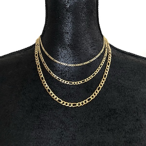 18k Gold plated Figaro chain necklace, 3mm/4.5mm/6mm, layering necklaces, Figaro link, Gold chain | Suradesires