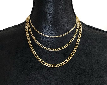 Collier chaîne Figaro plaqué or 18 carats, 3 mm/4,5 mm/6 mm, superposition de colliers, maillon Figaro, chaîne en or | Suradésirés