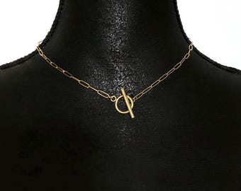18k Gold Toggle necklaces, Paperclip link chain Necklace, Versatile layering necklace, Gold cable chain, Wide cable link | Suradesires
