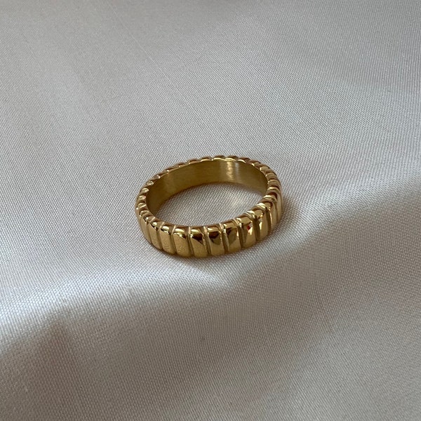 18k Gold Plated Ribbed Ring, Ribbed Ring, Statement Ring, Gold Ring, French Ring | Suradesires