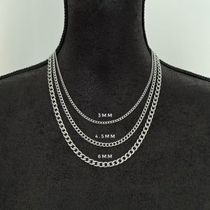 Cadena de acero inoxidable para mujer, cadena para hombre, cadena de plata,  cadena de cable, cadena de plata de 0.094 in, collar de 16 a 26 pulgadas
