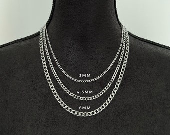 Collier argent à maillons cubains, chaîne cubaine 3 mm 4,5 mm 6 mm, collier cubain en acier inoxydable, collier chaîne en argent, chaîne à maillons cubaine | Suradésirés