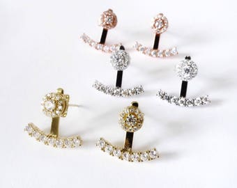 Crystal Ear Jacket Earrings, Stud Earrings, Versatile Earrings, Crystal Studs, Bridesmaid Jewelry | Suradesires