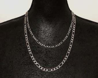 Collier chaîne Figaro en argent, 5 mm/6 mm/7 mm, Superposition de colliers, Maillon Figaro, Colliers pour homme, Chaîne en argent | Suradésirés