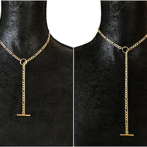 Lariat Necklace, Gold Y Necklace, Versatile layering necklace, Gold cable chain, Wide cable link | Suradesires