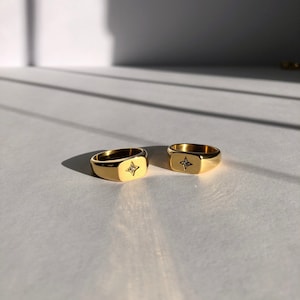 Chevalière en plaqué or 18 carats, chevalière, bague étoile du nord, bague en or, bague étoile | Suradésirés