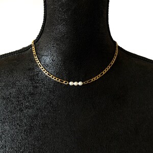 Pearl Necklace, Gold Cuban Pearl Necklace, Cuban Necklace, Triple Pearl Chain, Gold Chain, Minimalist Bridesmaid | Suradesires
