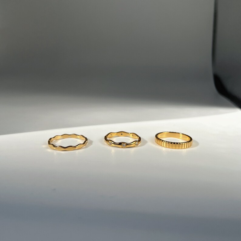 18k Gold Plated Thin Ribbed Ring, Ribbed Ring, Statement Ring, Gold ...