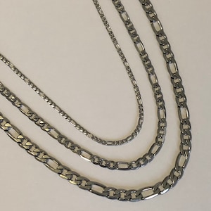 Silver chain necklaces, Stainless steel Antitarnish chain, layering necklaces, Silver Figaro chain | Suradesires