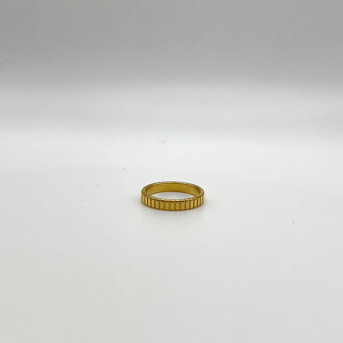 18k Gold Plated Thin Ribbed Ring, Ribbed Ring, Statement Ring, Gold ...