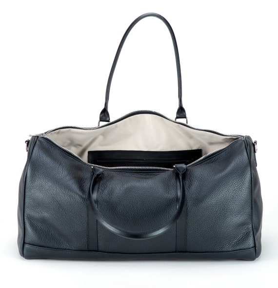 black leather holdall womens