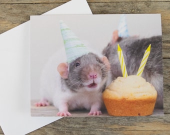 Cute Rat Birthday Card - "I made you a cake - Happy Birthday!"
