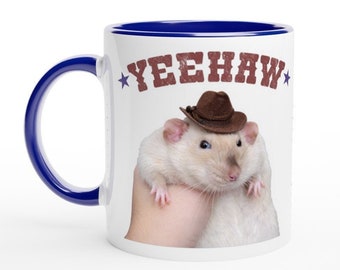 Yeehaw Cowboy Rat Meme 11oz Coffee Mug | Pet Rat Gifts | Rat Mom | Rat Dad | Small Animal Lover | Rat Owner |  Funny | Cute Mouse | Tea Mugs