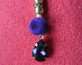 Purple Velvet and Crystal Keyring or Handbag Charm